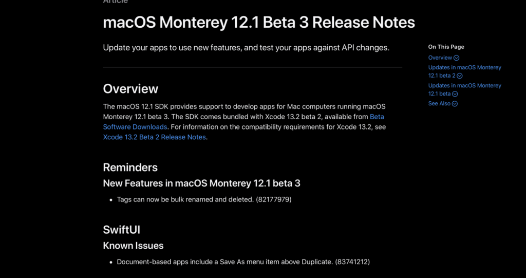 macos Monterey 12.1 Beta 3 release notes