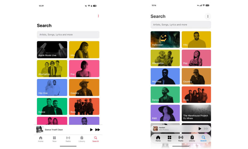 หน้าตาแอป Apple Music บน Android แบบเก่าเทียบกับเวอร์ชัน 7.0